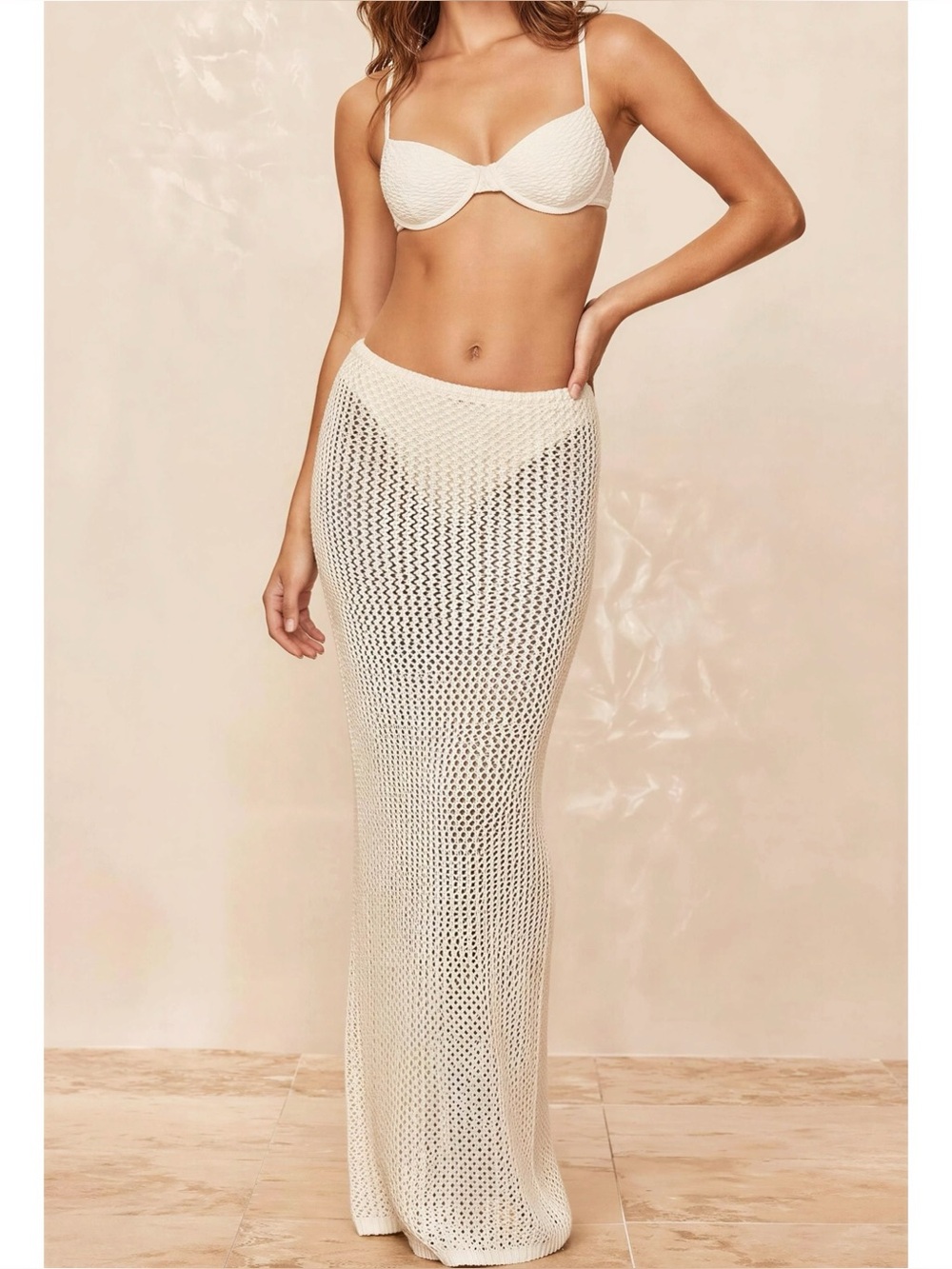 MONDAY SWIMWEAR Fontelina Lace Crochet Skirt, Ivory Petit, Medium